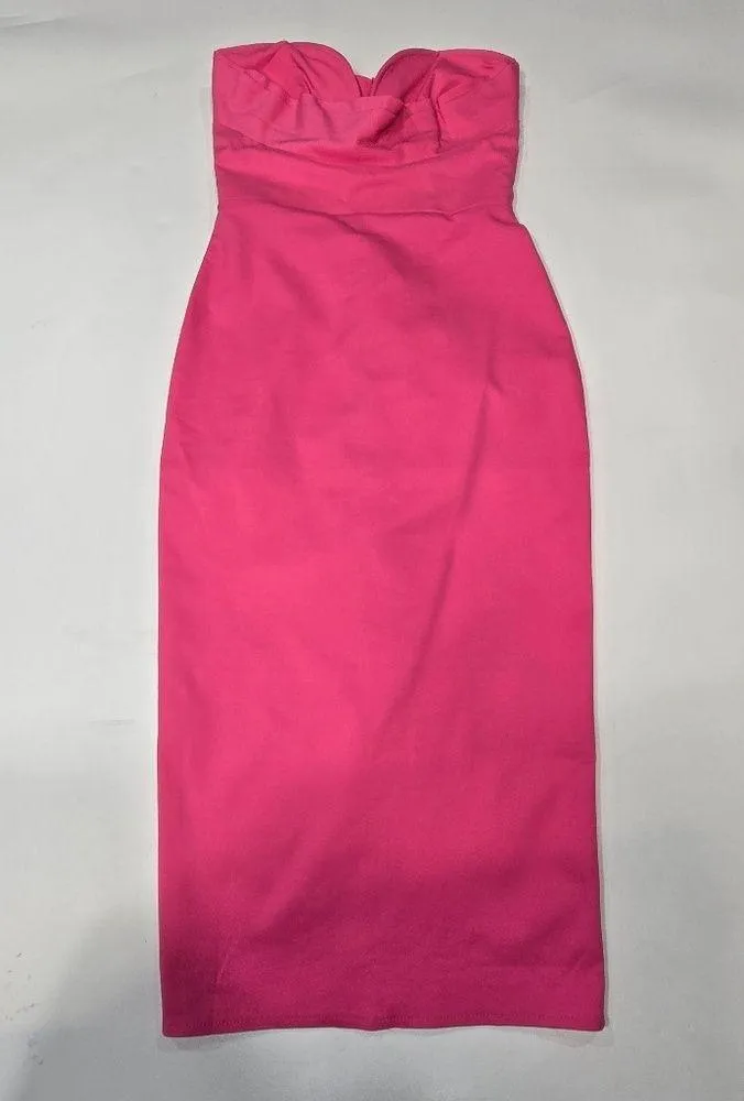 MORE TO COME Sophia Strapless Midi Dress in Pink - Image 3