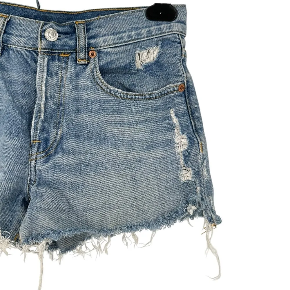All Saints Destroyed Distressed Light Wash Denim Shorts Frayed Waist 25 - Image 4