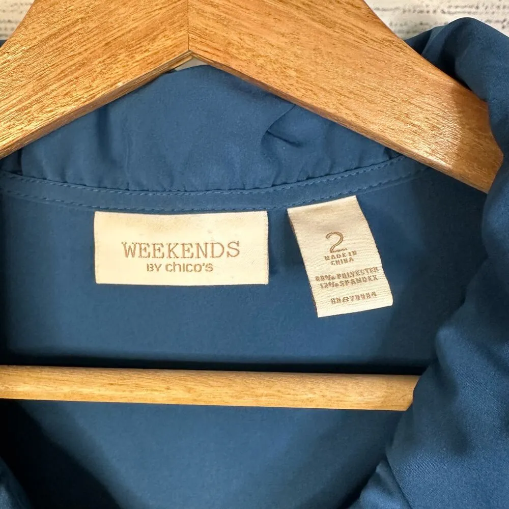 Chicos Weekends Womens size 2 US 12 Large Lightweight Zip Up Jacket Blue Stretch - Image 7