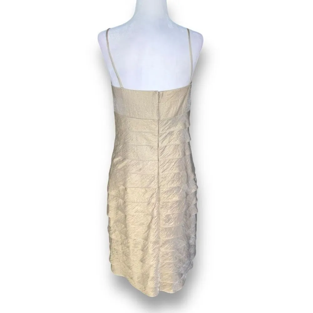 Vintage Jessica Howard  Dress Gold Sleevless Midi Tiered Back Zip Cocktail 12 - Image 5