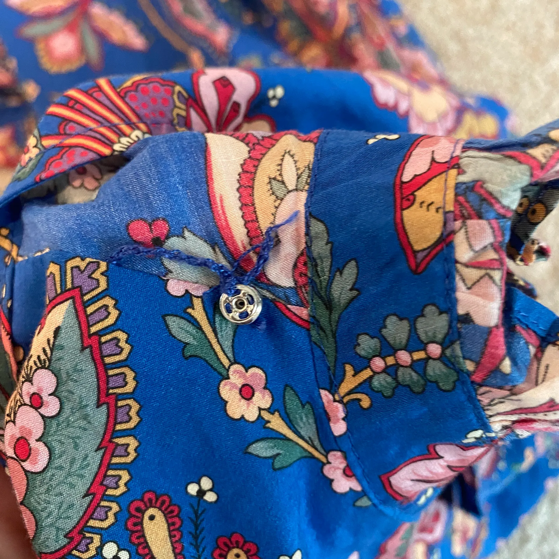 J Crew X Liberty London Blue Belle Flora Ruffle Neck Sleeveless Blouse Size 2  - Image 9