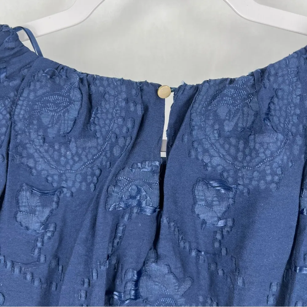 Ophelia Roe Navy Textured Floral‎ Paisley Puff Sleeve Cropped Blouson Top - Image 9