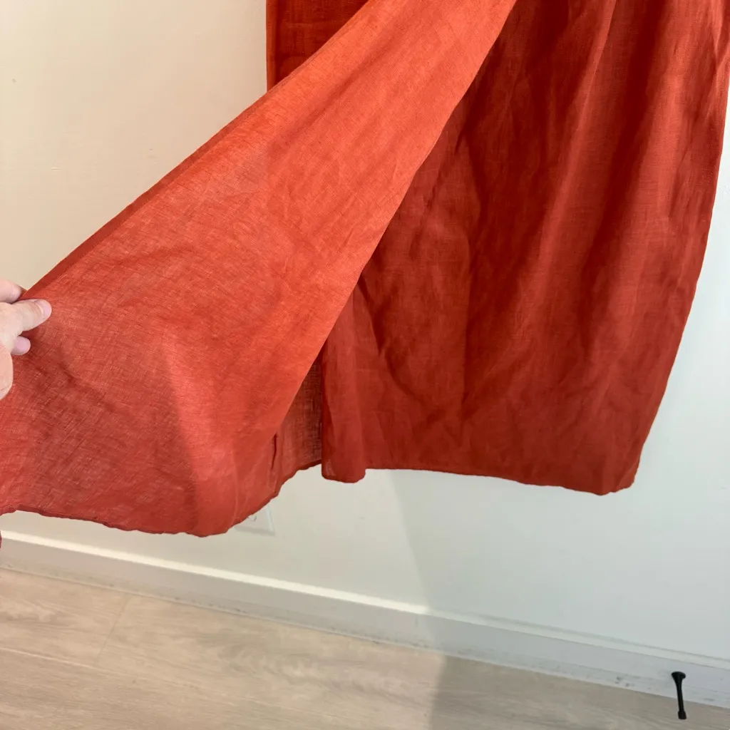 Eileen Fisher Burnt Orange 100% Irish Linen Wrap Maxi Skirt Medium - Image 3