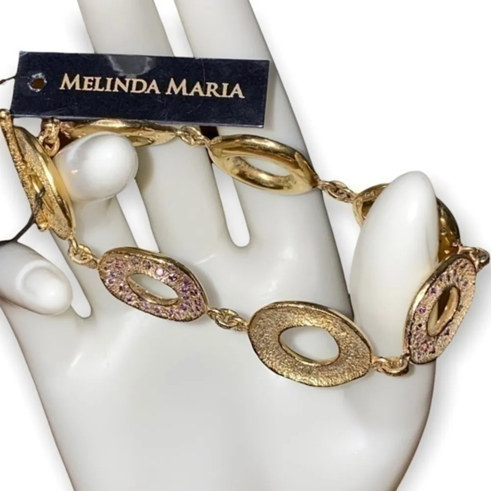 Melinda Maria Gold Plated Circle Link Light Purple Pave Crystal Toggle Bracelet - Image 3