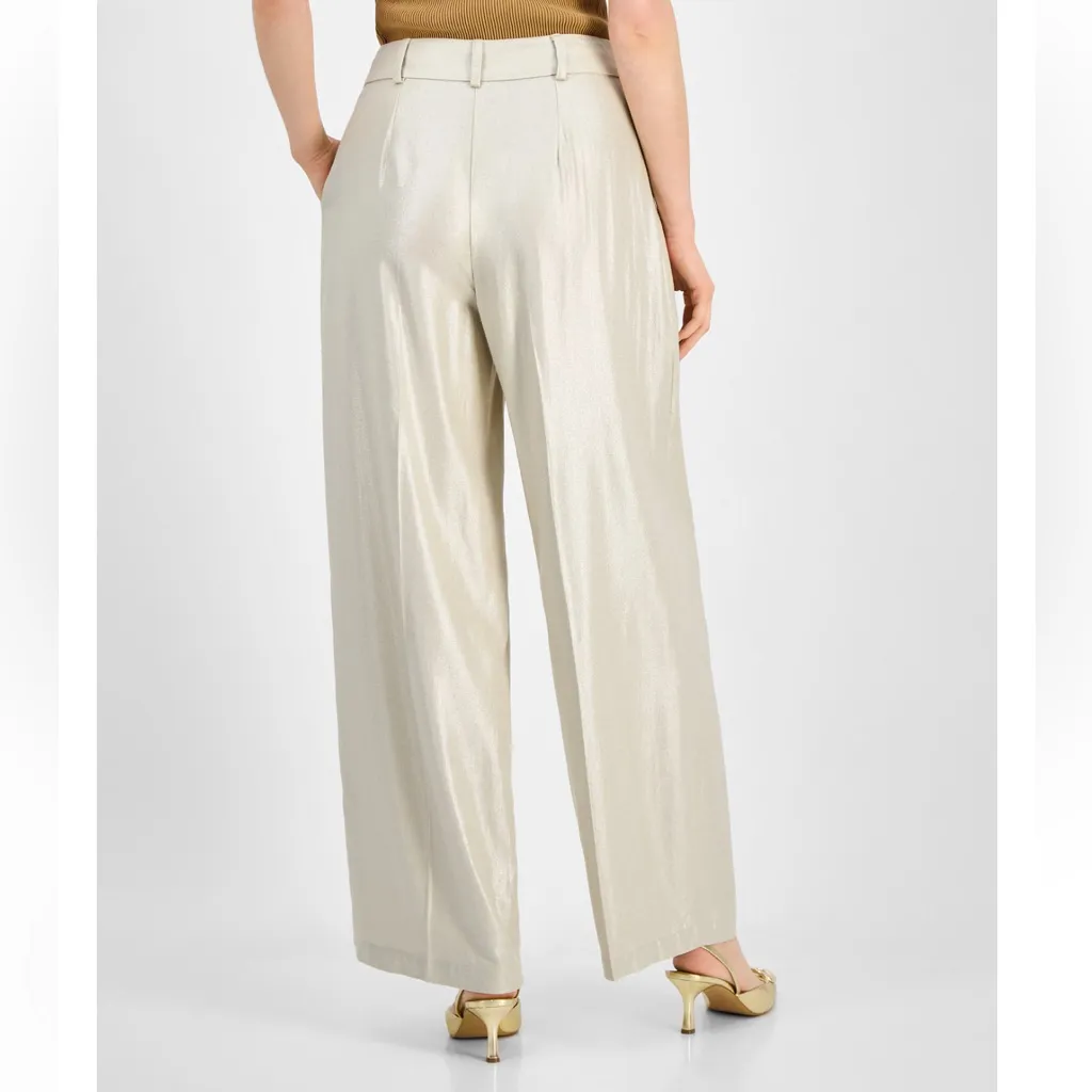 🆕 Metallic Linen Pants Gold Size 10 - Image 3