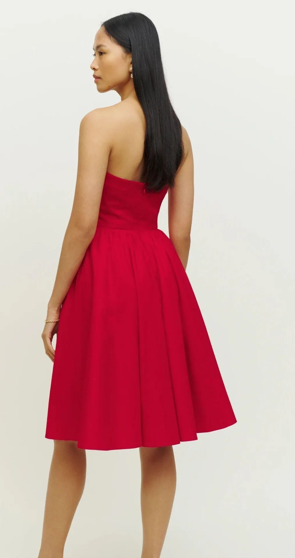 Red Strapless Flared Mini Dress - Image 4