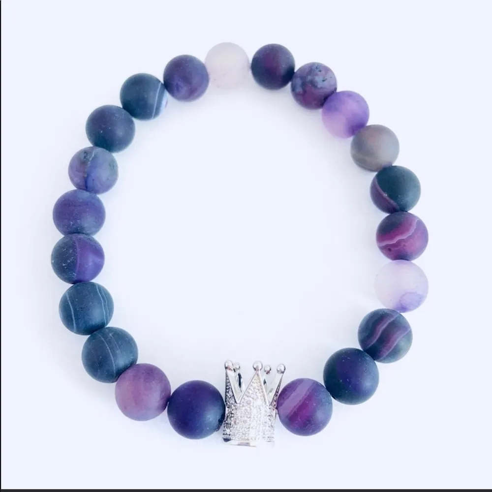 COUPLES | King and Queen Agate Beaded Bracelets Purple - Image 6