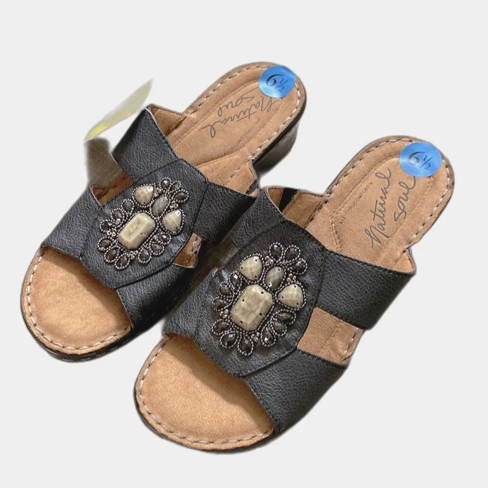 Natural Soul By Naturalizer Saymore Sandals Womens 6.5 Embellished Boho Wedge - Image 2