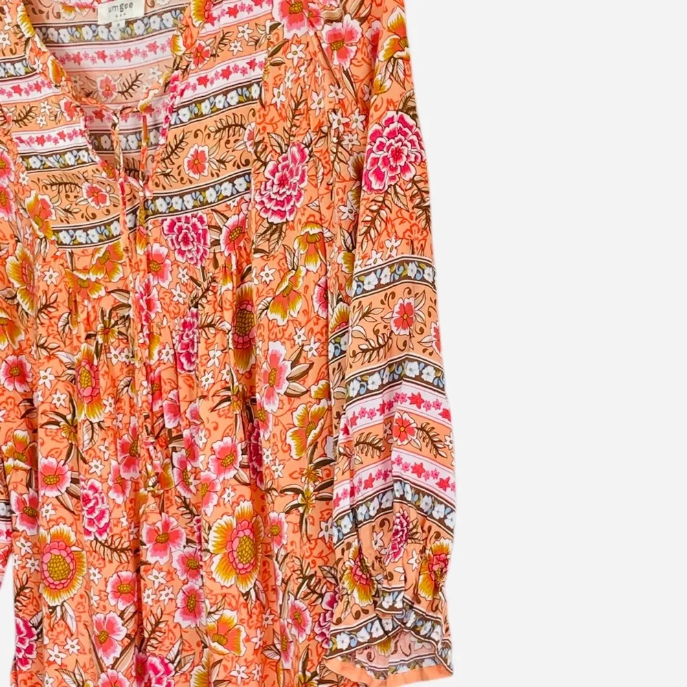 Umgee tangerine orange mix print floral top size M - Image 9