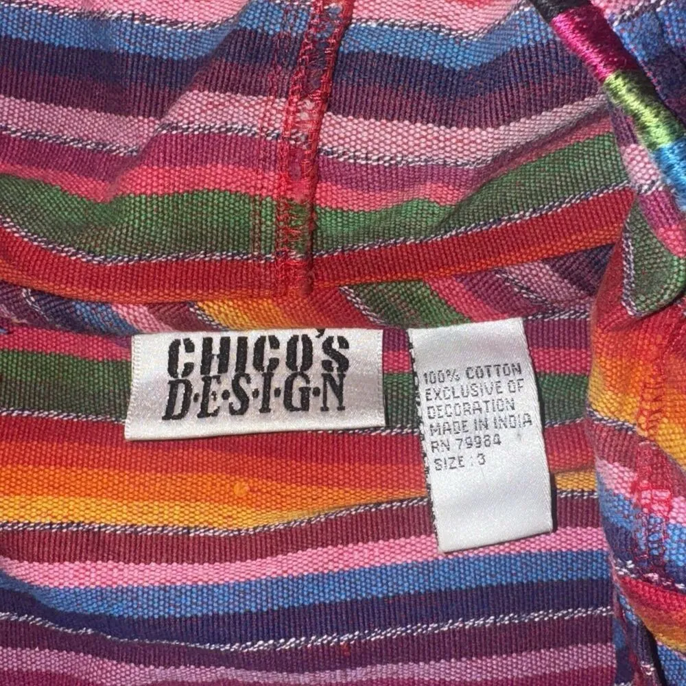 Vintage CHICO'S Design Rainbow Striped Long Sleeve Zip Up Hoodie Size 3 India - Image 4