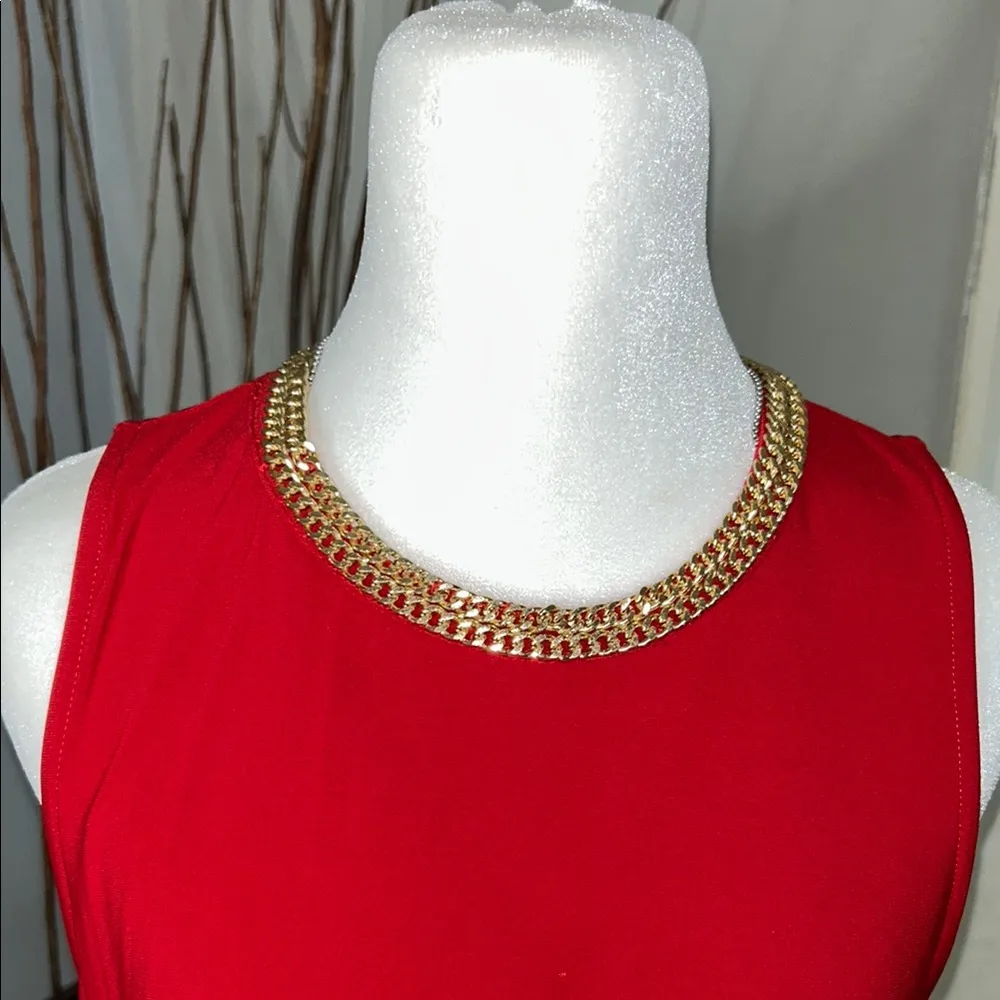 Nina Leonard Red Sleeveless Crew Neck Midi Dress - Image 2