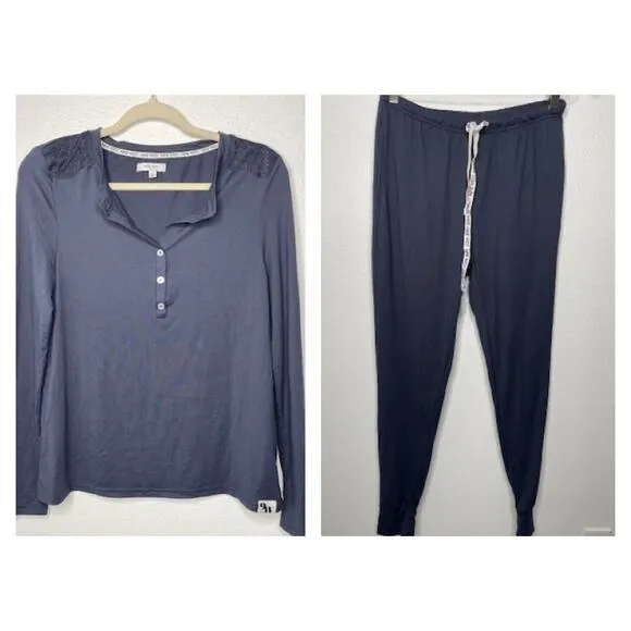 Nine West Loungewear Pajamas Long Sleeve Top and Pants Navy - Image 2