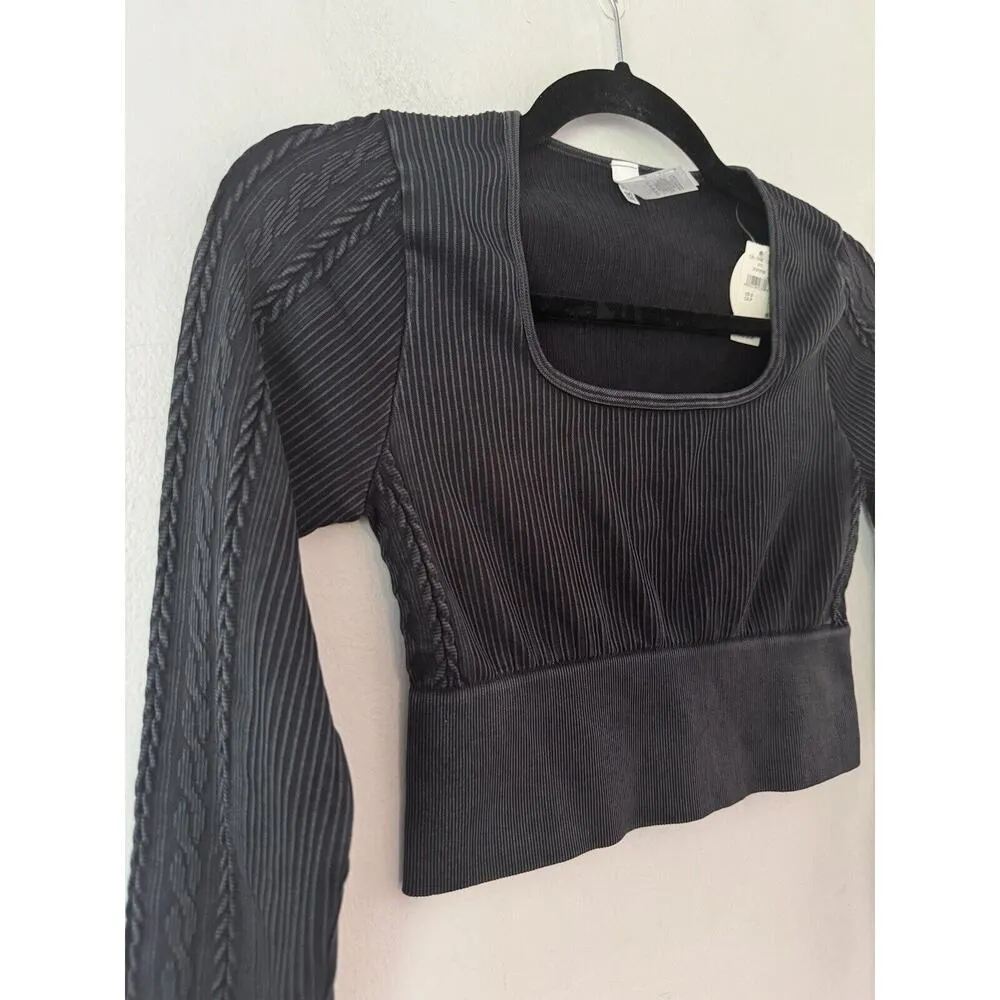 NWT Aerie Offline Sidewalk Seamless Ribbed Long Sleeve Cropped Shirt Sz Medium - Image 3