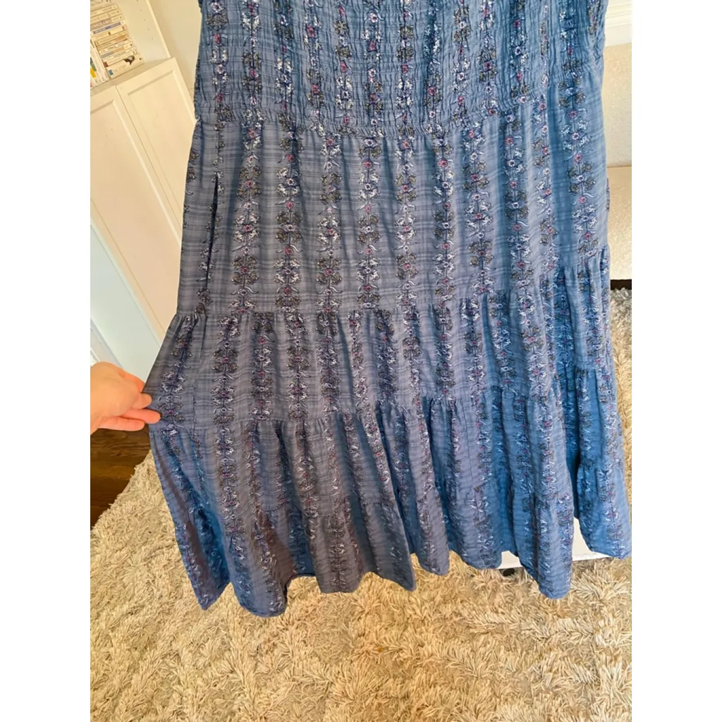 Sonoma Floral Smocked Maxi Dress Puff Sleeve Cottagecore Blue Romantic Boho - Image 4