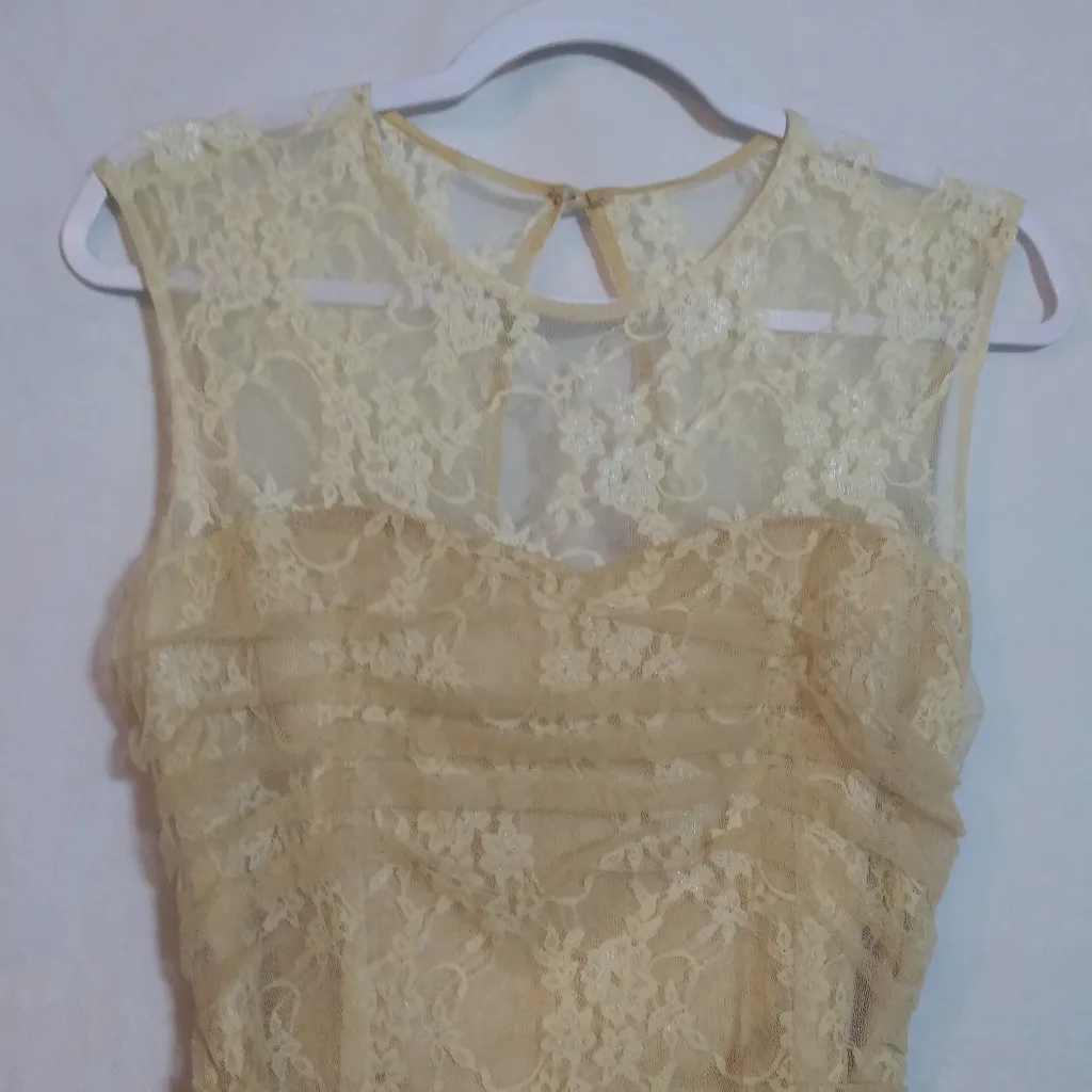 En Crème Lace Illusion Mini Dress Cream Party Size XS - Image 3