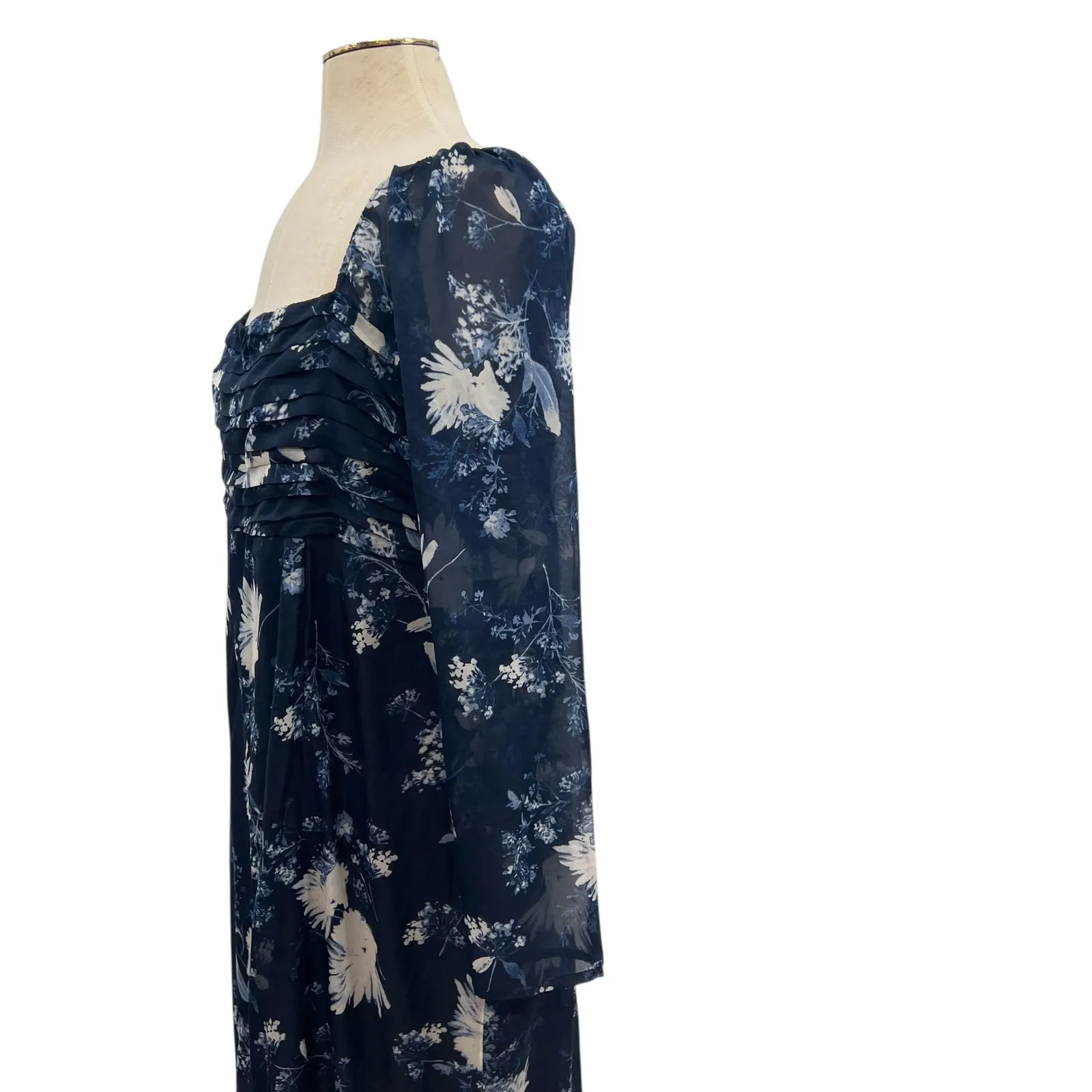 Abercrombie & Fitch Emerson Chiffon Floral Midi Dress Long Sleeve Blue Size XL - Image 7