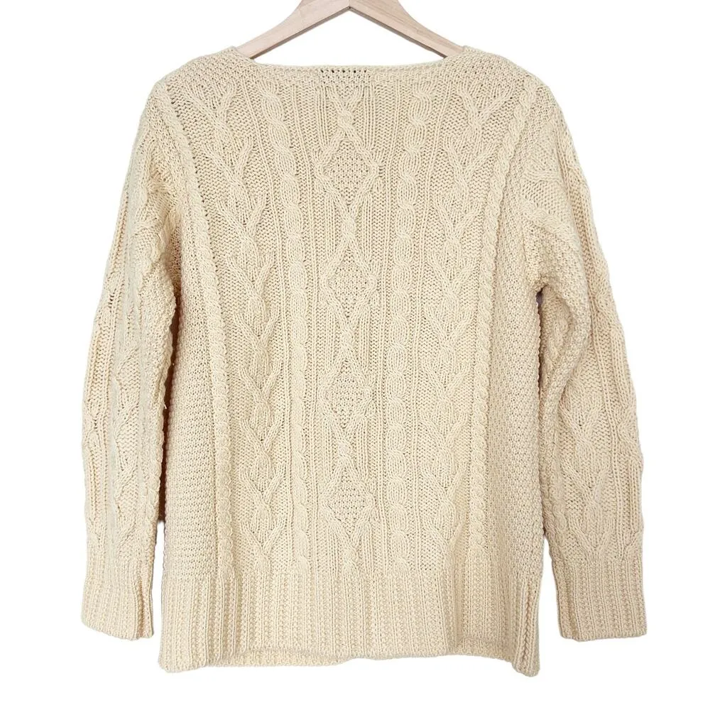 Vintage Aran Crafts Ireland Yellow Merino Wool Button Front Knit Cardigan Sz S - Image 3