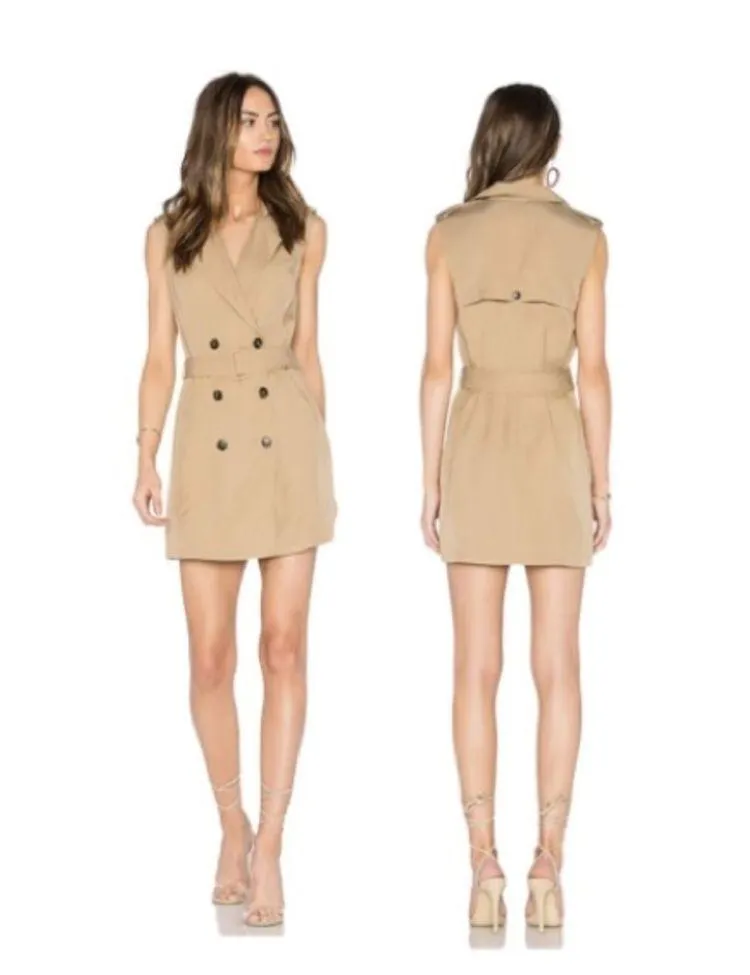SAYLOR Briella Sleeveless Belted Button Up Trench Mini Dress in Khaki Tan - Image 15