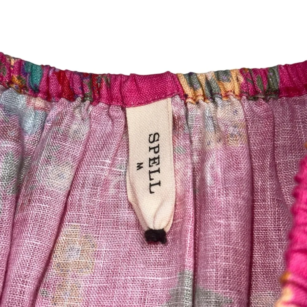 Spell & The Gypsy Pink Floral Solstice Linen Soiree Midi Dress Womens M Size M - Image 5