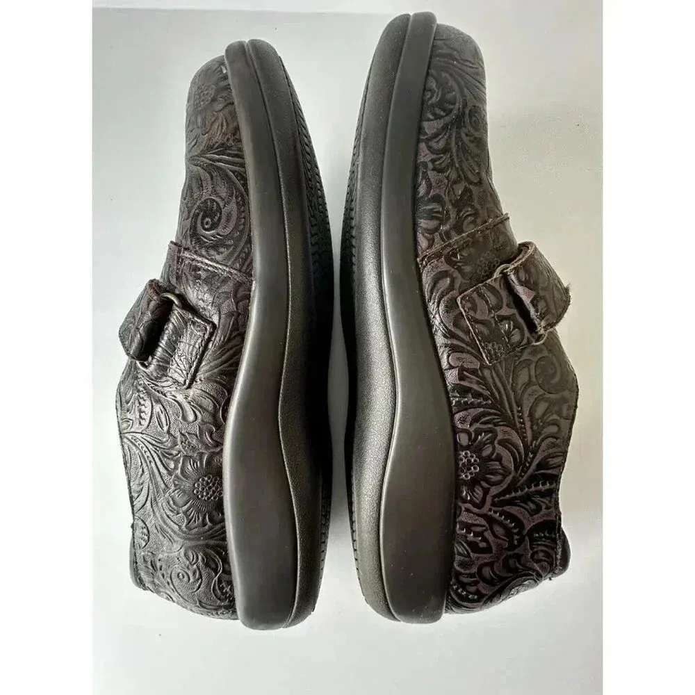 Alegria Mules Clogs Joleen Women 9.5 Tooled Leather Slipon Oxford Molasses Brown - Image 10