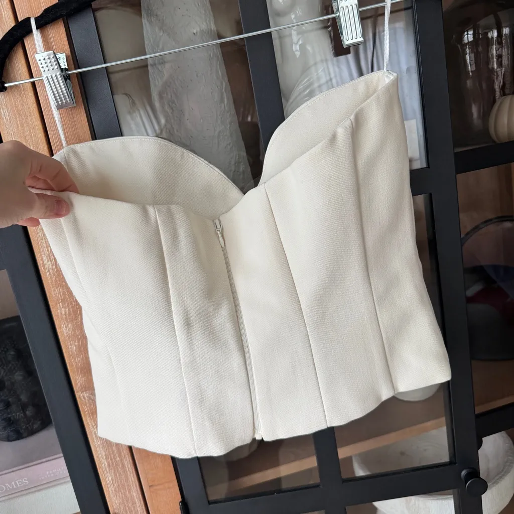 Zara bustier top strapless ecru oyster sweetheart white tuxedo - Image 3