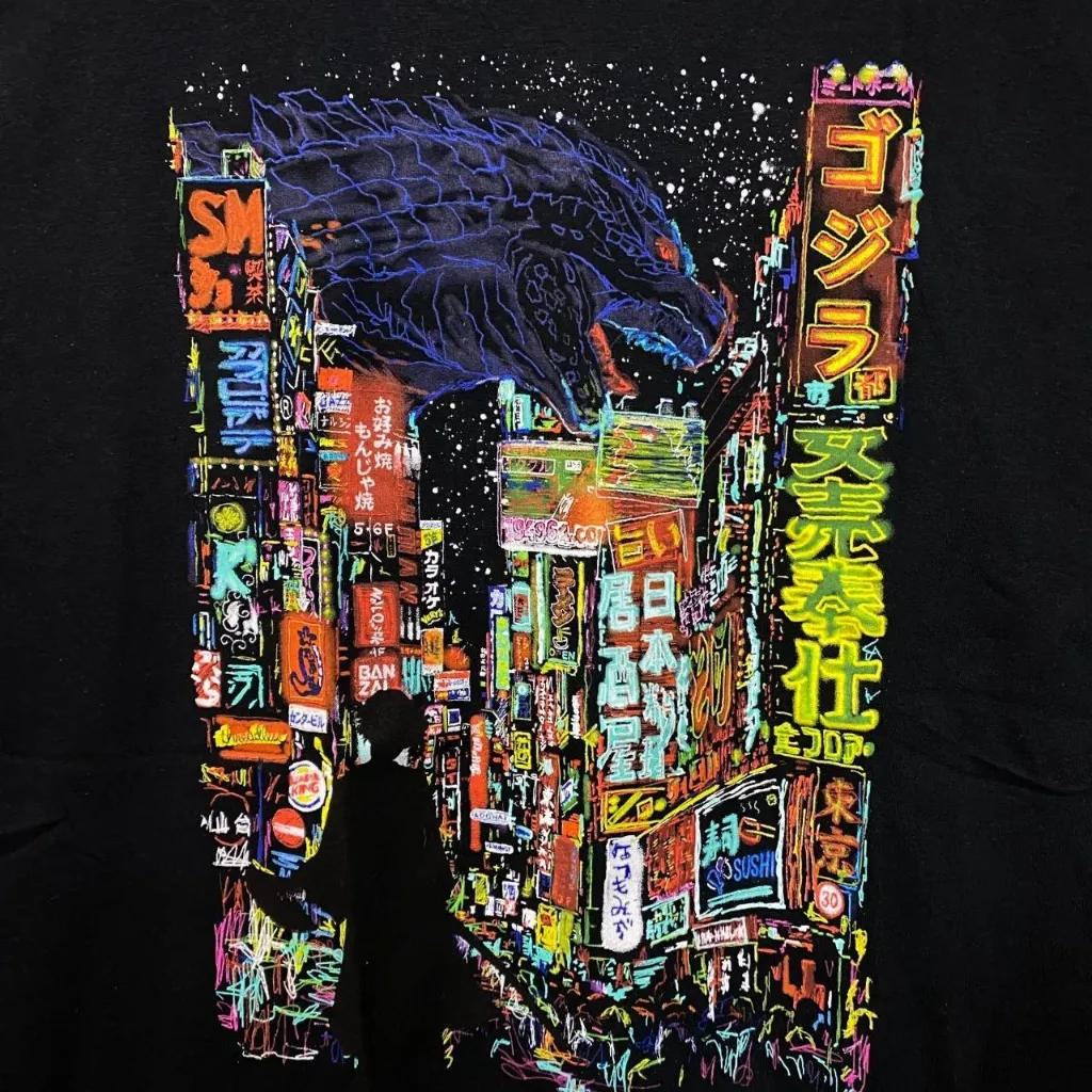 Kaiju City Downtown Neon Lights Gojira Threadless Tee L - Image 2