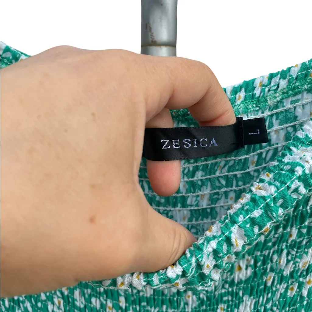 Zesica Green Floral smocked Strapless maxi Dress Size L - Image 5