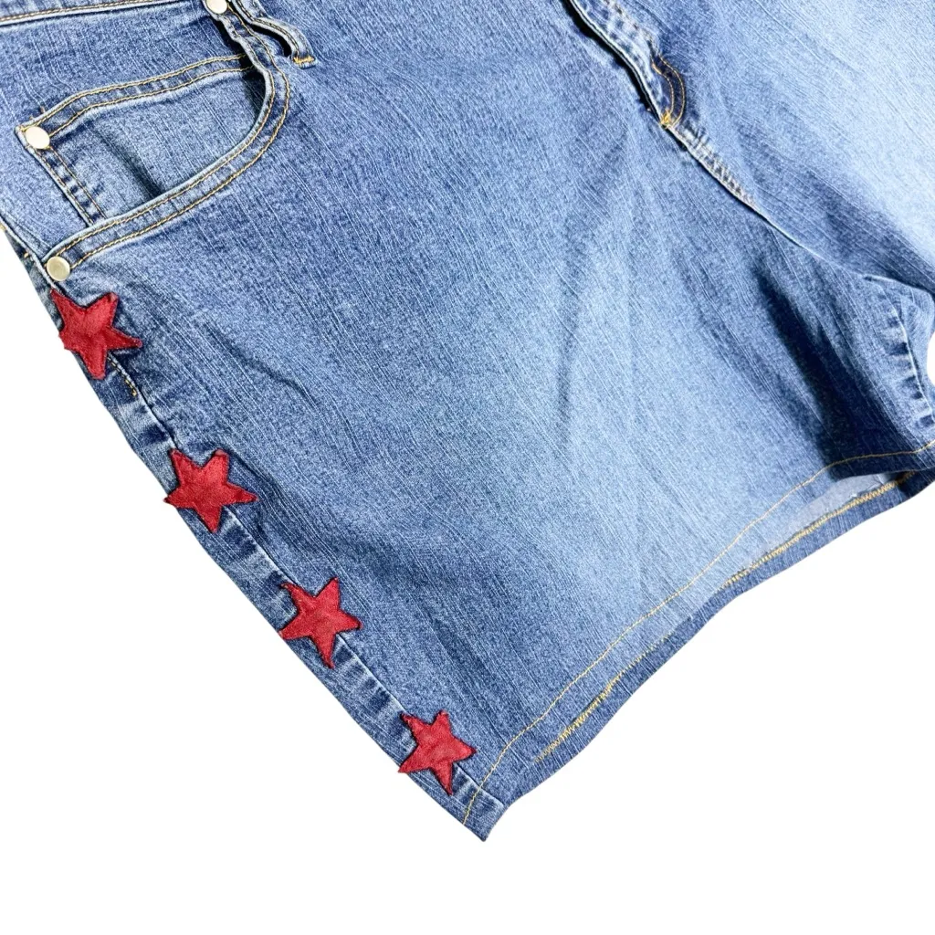 LA Blues Vintage Y2K Denim‎ Low Rise Star Appliquéd Shorts size 24 - Image 3