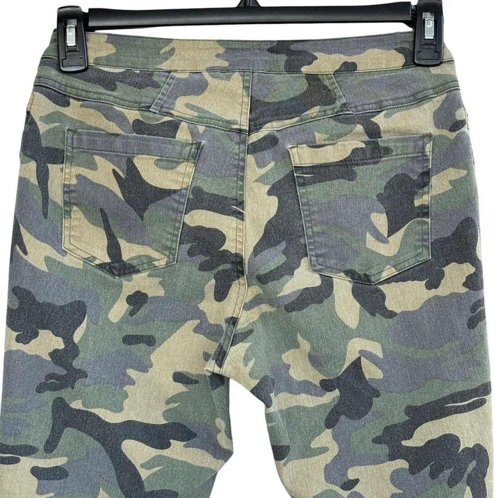 Umgee Small Skinny Pants Camo Stretch Pockets Mid-Rise Side Ankle Zippers Green - Image 6