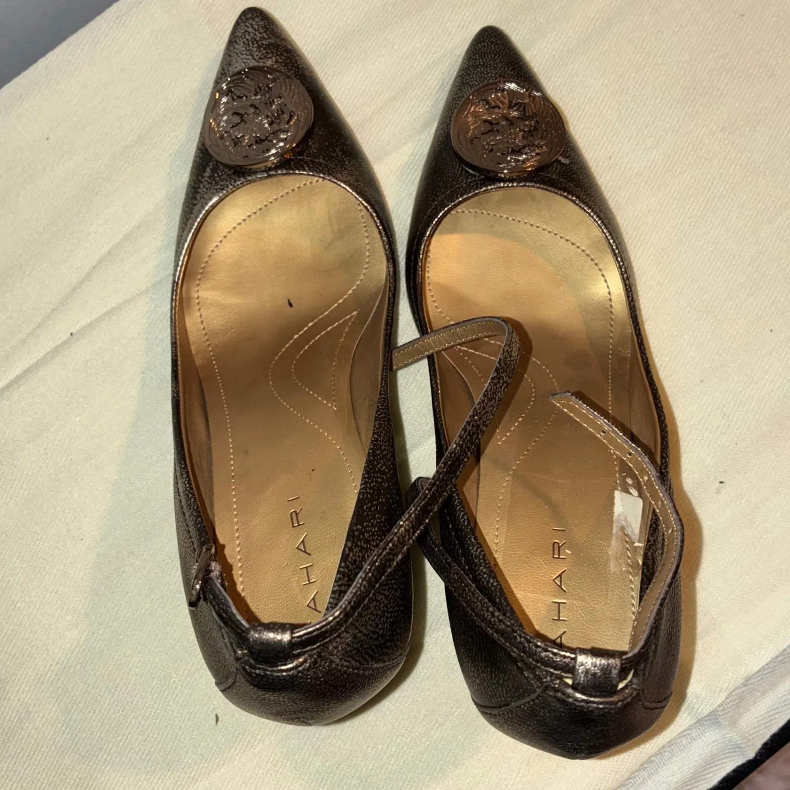 Tahari Marion Womens 6.5M Metallic‎ Bronze Pointed Toe Ankle Strap Heels Shoes - Image 6