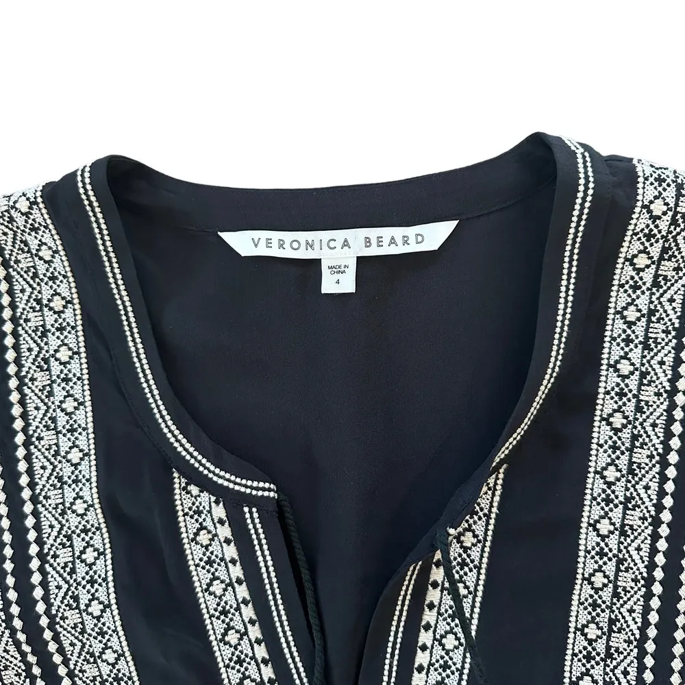 Veronica Beard Ignacio Embroidered Silk Mini Dress Black - Image 6