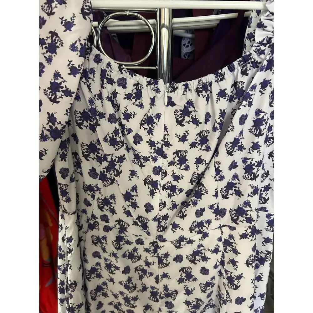 NEW Puff Sleeve High Split Maxi Dress Floral M Purple Size M - Image 6