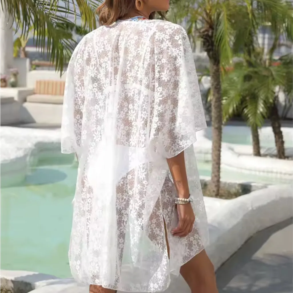 New White Lace Kimono Cover - Image 2