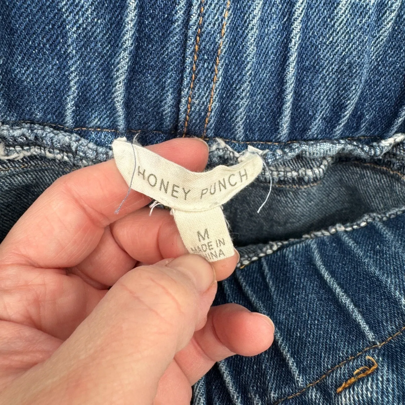 Honey Punch‎ Paperbag High Waist Shorts Womens Medium Blue Cotton Button Fly - Image 5