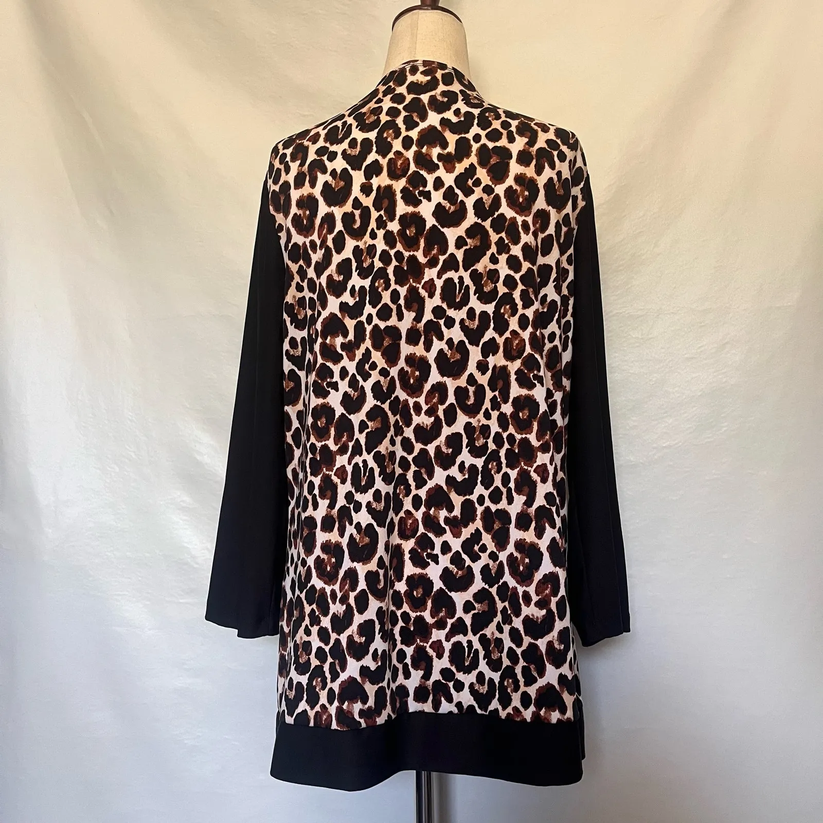 Slinky Brand Leopard Open Front Cardigan Sz M Indie Office Soft Grunge Neutral - Image 6