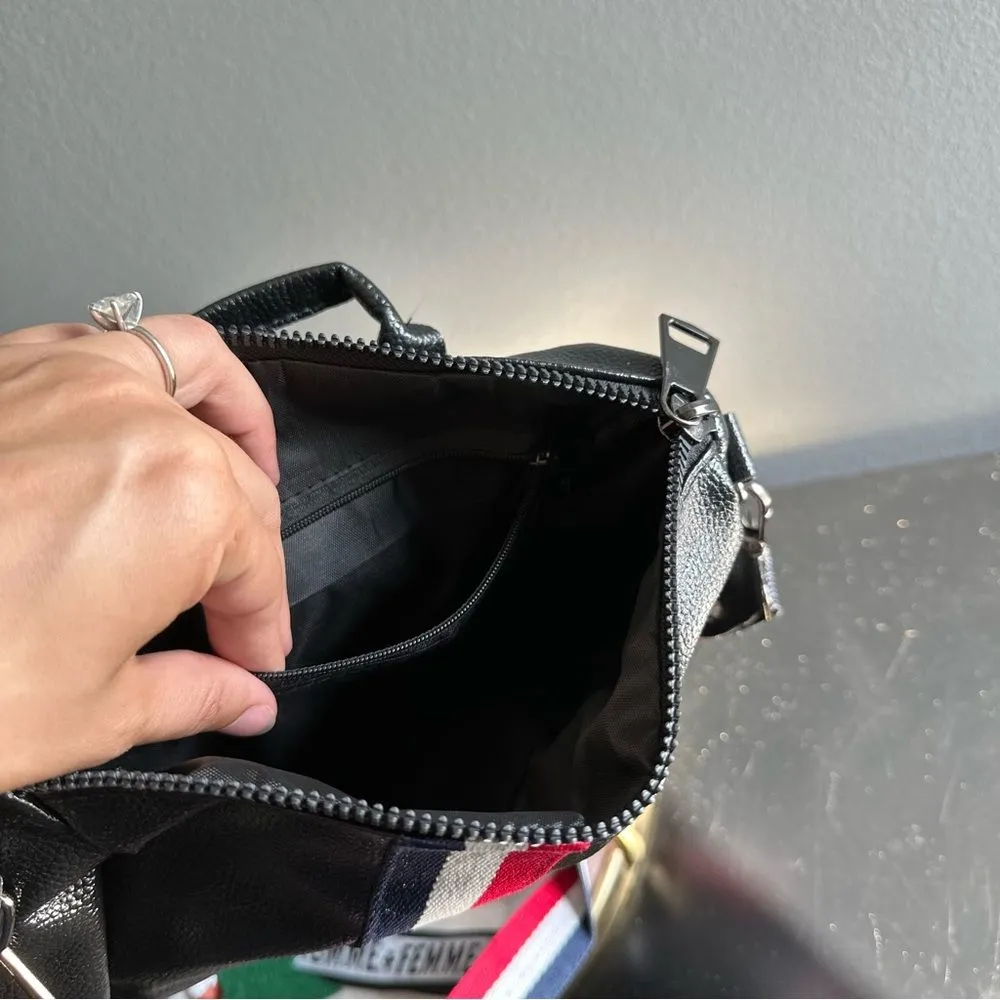 Faux Leather Black Convertible Backpack Bear Charm Work Travel Bag Overnight - Image 10