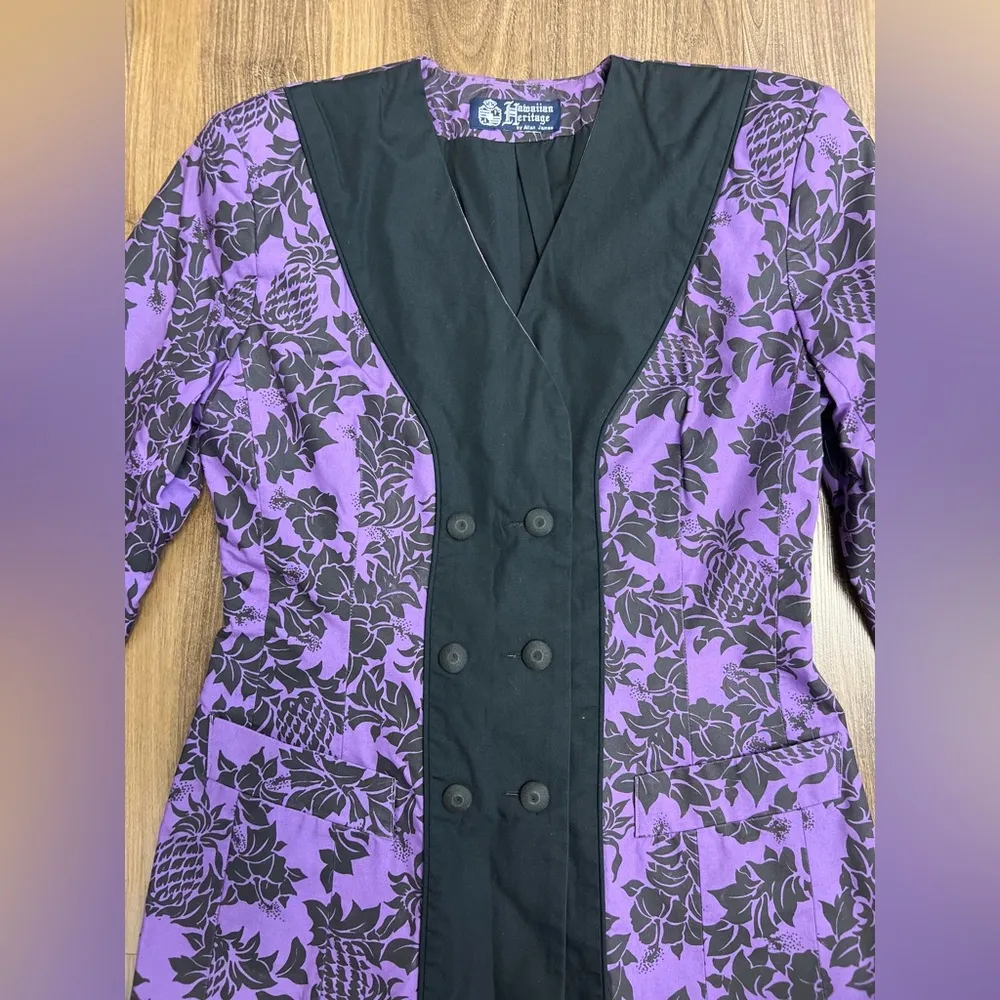 Hawaiian Heritage By Allan James Vintage Aloha Blazer Size XS Purple Black - Image 4