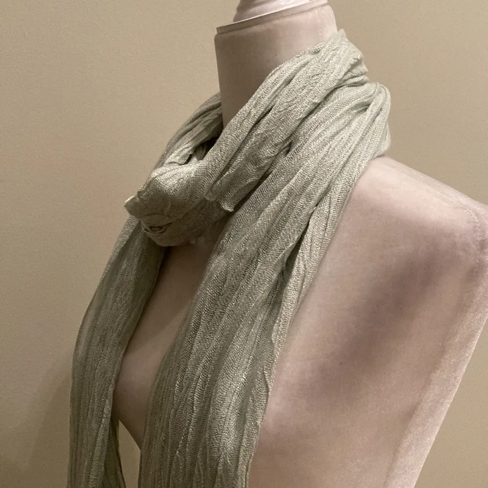 J. Crew Mint Green & Silver Metallic Fringe Trim Scarf - Image 3