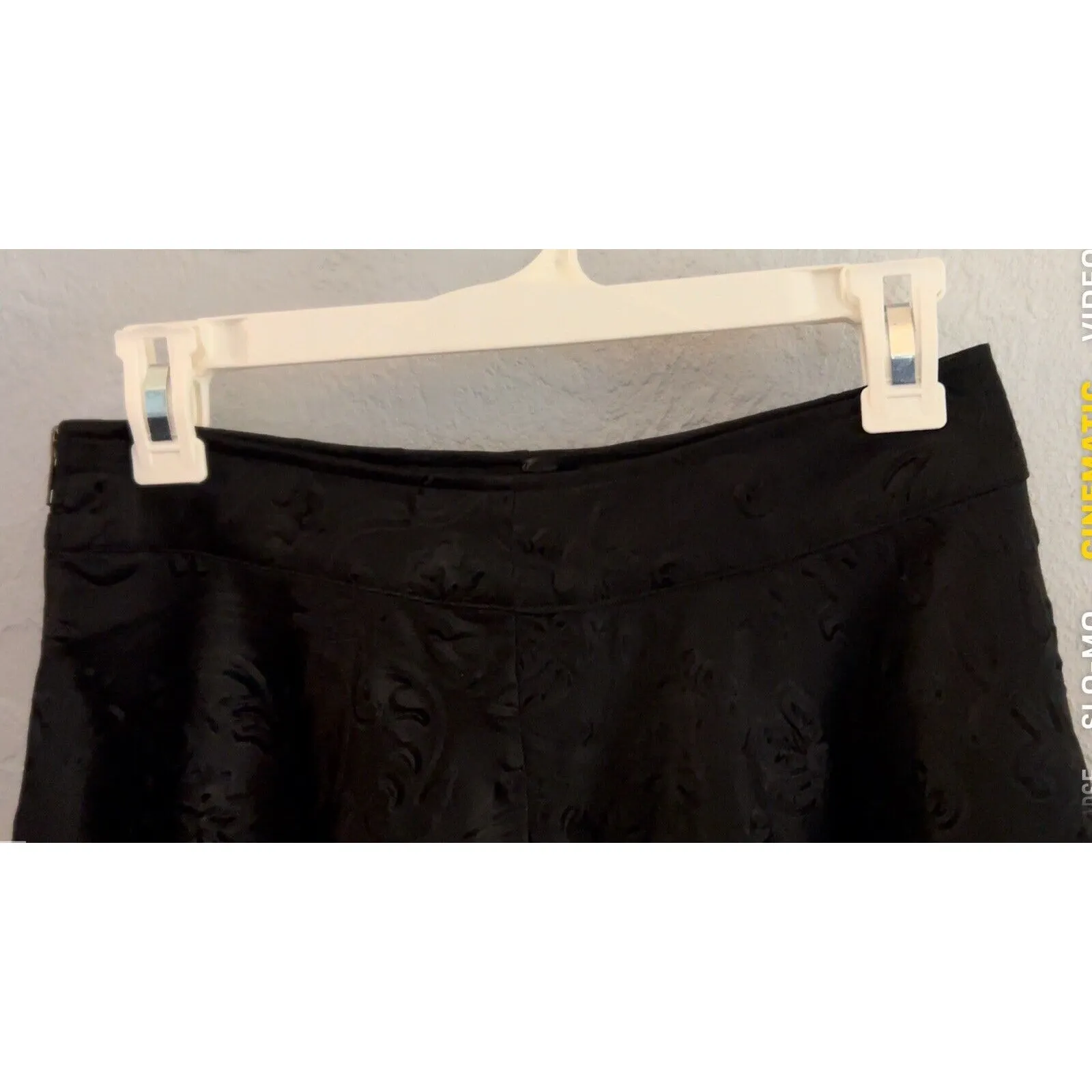Mine Mini Skirt Womens S Black Faux Satin Flowy W/ Embossed Pattern Preppy - Image 2