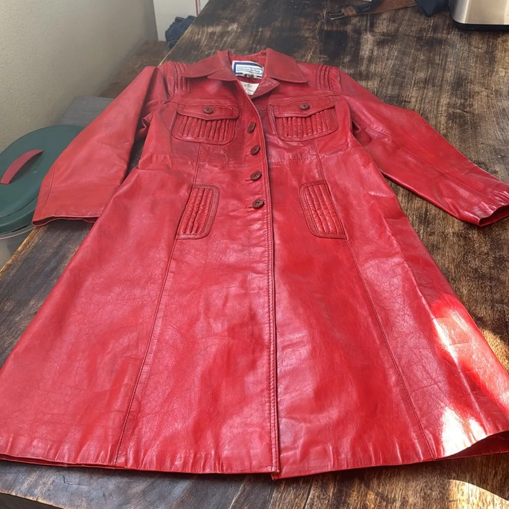 Vintage Red genuine Leather trench Coat by Meyer Jonasson for Suburban Heritage Size L - Image 8