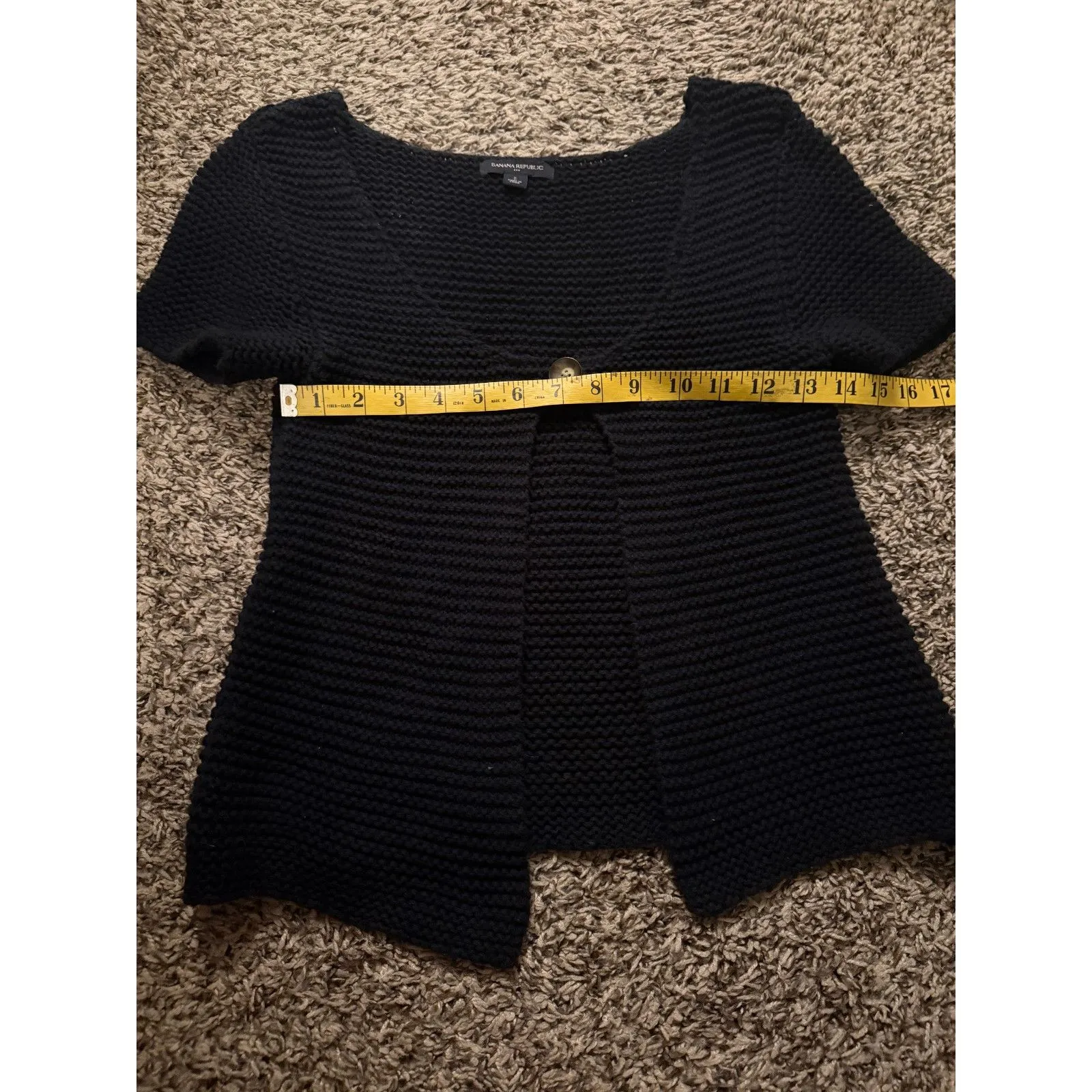 Y2k Banana Republic Black Knit Cardigan Womens Sz S 2000s Grunge Short Sleeve - Image 7