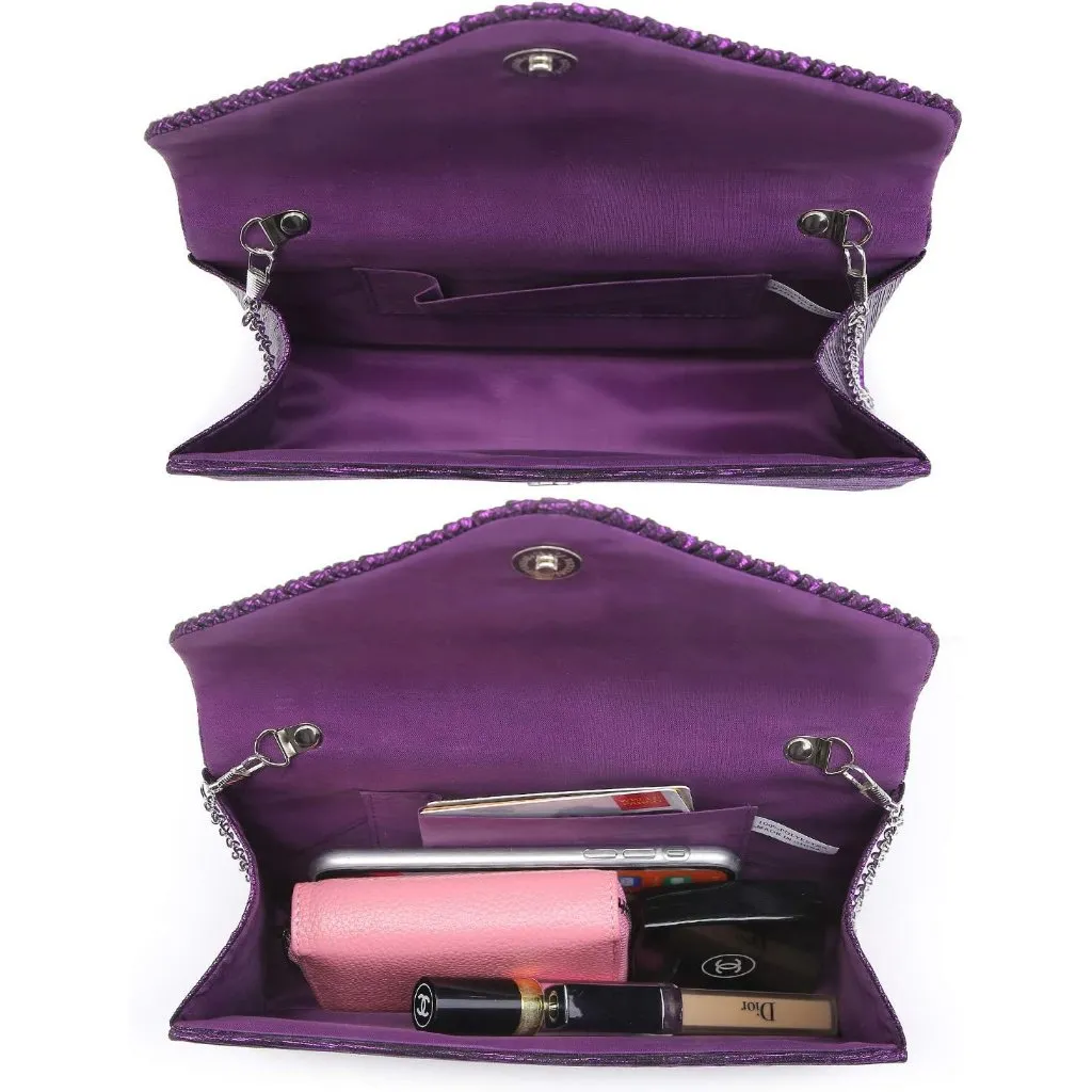 ⚡Women's Magnetic Closure Chain Strap Crossbody Envelope Purple Clutch Handbag - Image 7