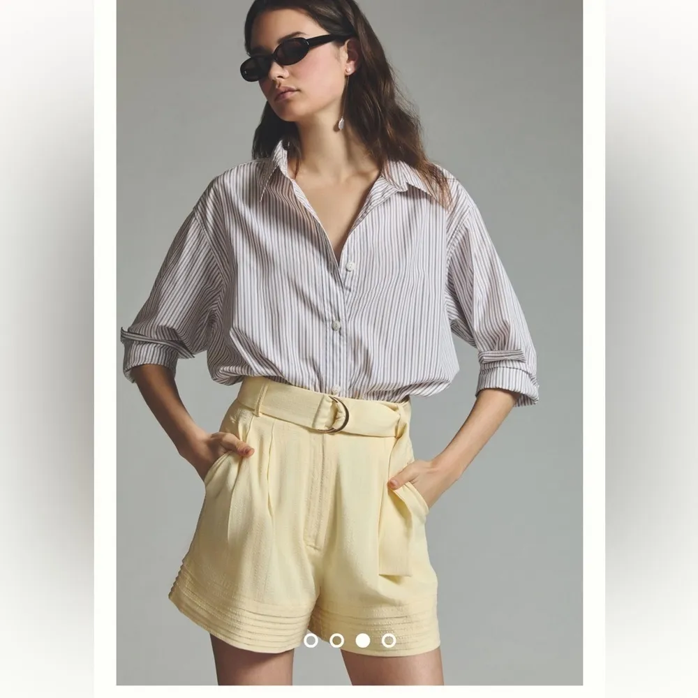 ANTHROPOLOGIE Significant Other Tilly Shorts Belted Light Yellow Size 6 NEW - Image 2