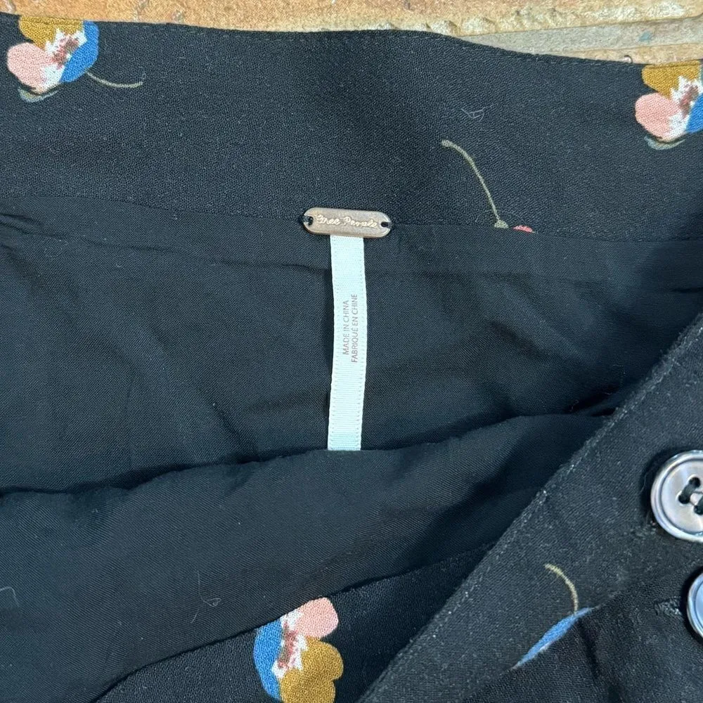 NWT Free People Black Floral Print Pleated Mini Skirt A Line Flare Size 6 - Image 5