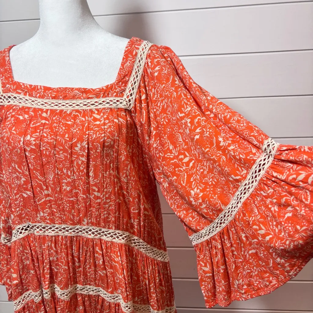 Free People Talk About It Tunic Top‎ Coral POP Boho Size Medium M - Image 5