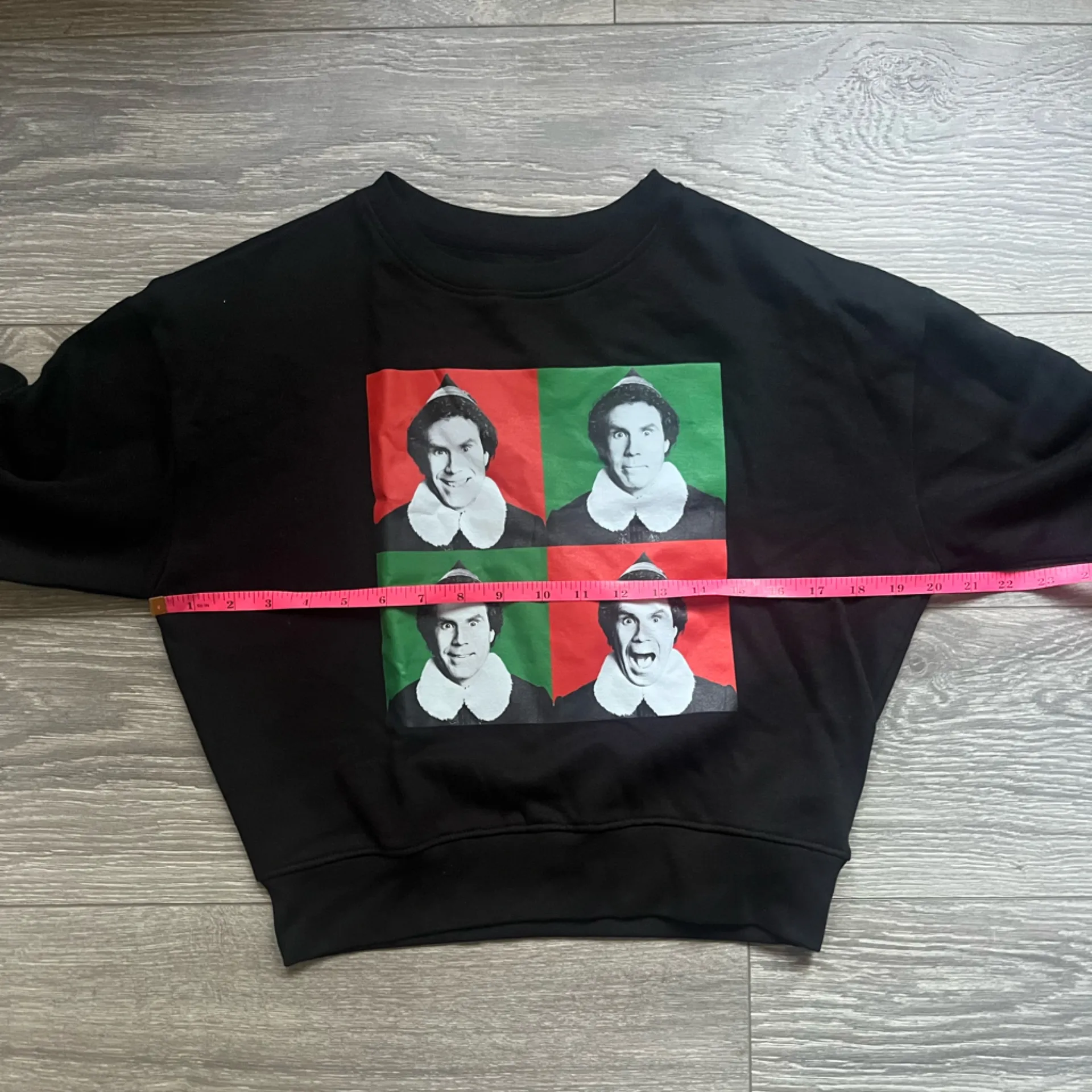 NEW Elf Black Red Green Long Sleeve Cropped Buddy Christmas Holiday Sweatshirt S - Image 5
