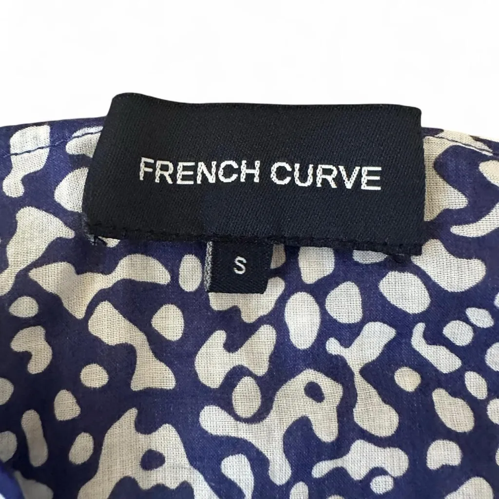 French Curve Navy Blue & White Print Coverup Tunic with Green Border Size Small - Image 4