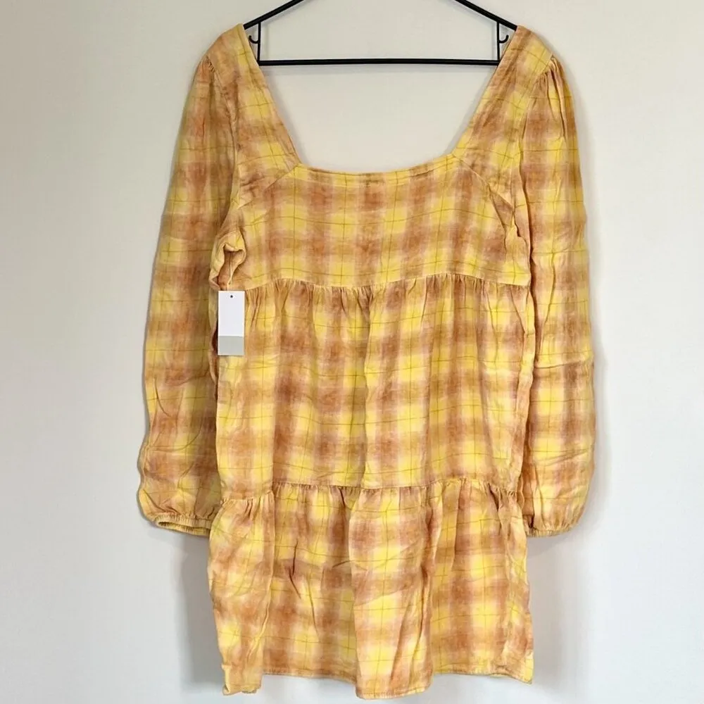 NWT bp Yellow Plaid Long Sleeve Mini Dress - Size: Medium - Image 7