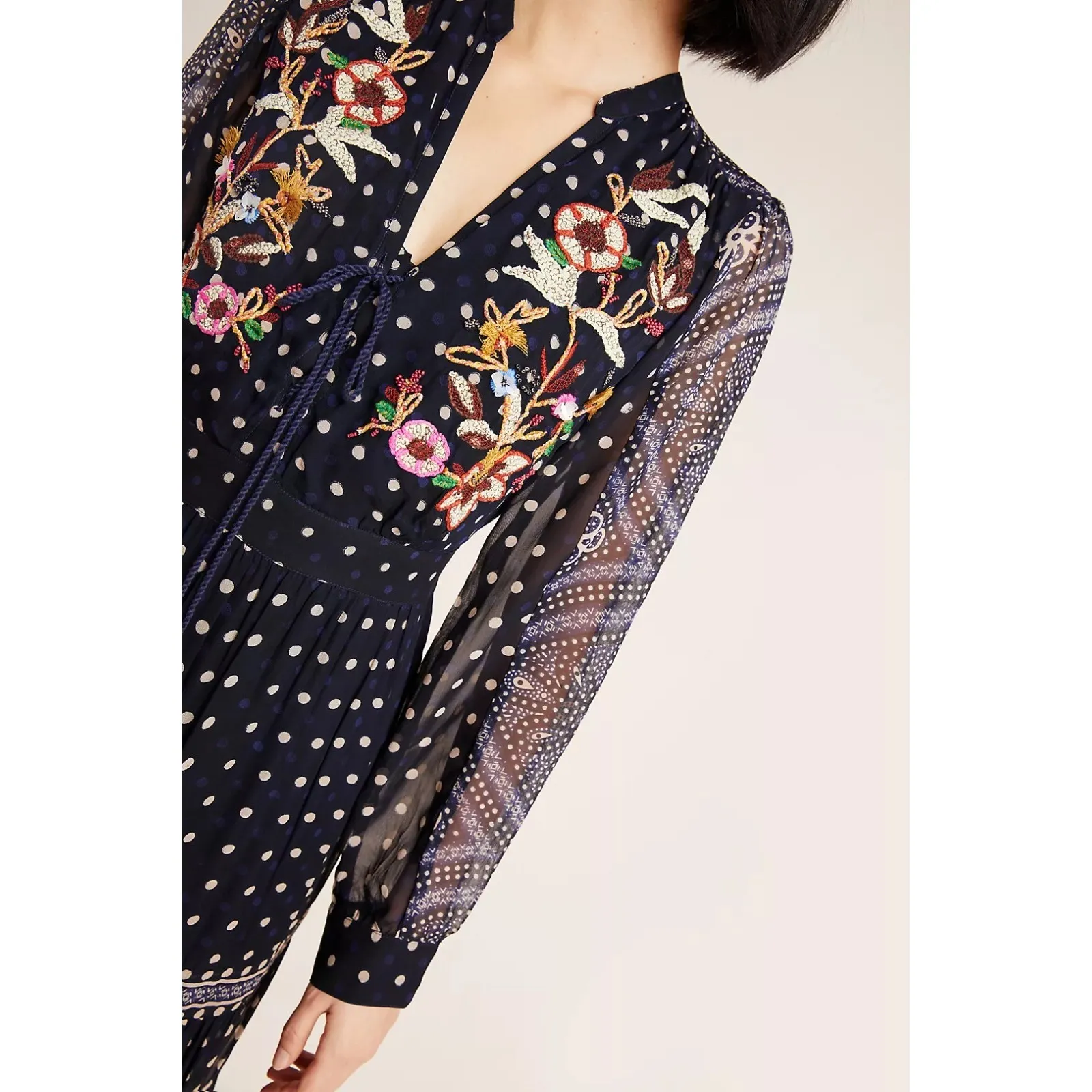 Maeve Anthropologie Cassidy Embroidered‎ Midi DressLace Sheer Florals Sz 10 Boho - Image 3