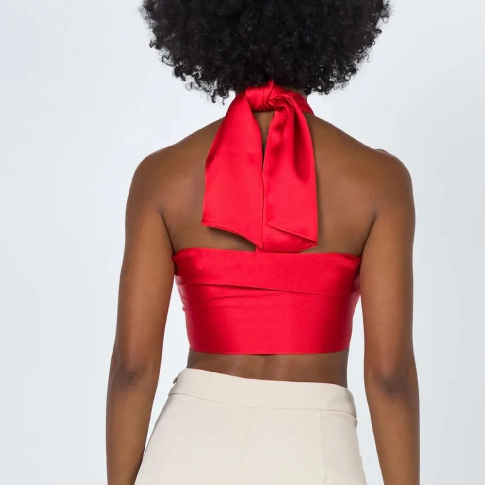 Red Cut Out Backless Crop Top - Image 2